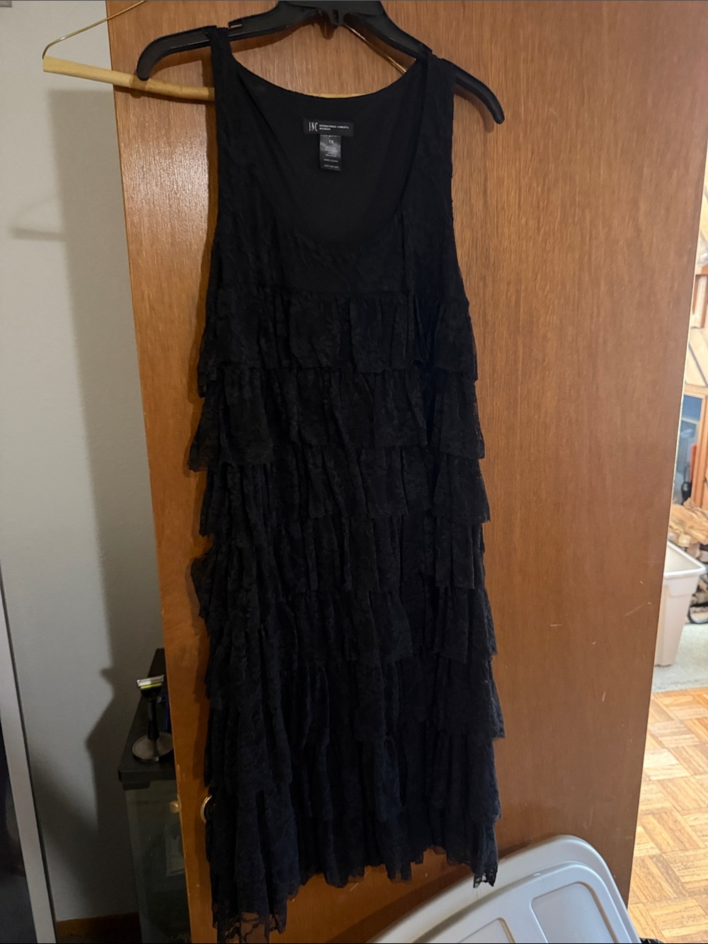 INC International Concepts Black Tiered Lace Scoop Neck Dress